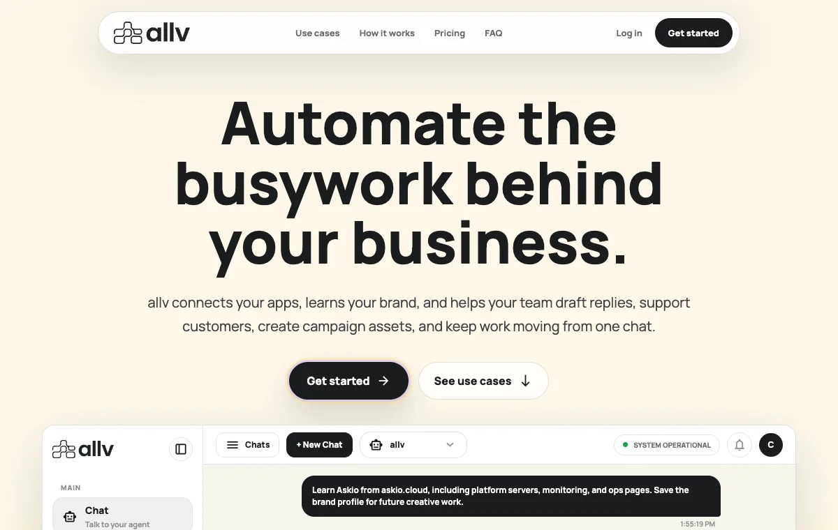 allv.ai AI business automation workspace screenshot