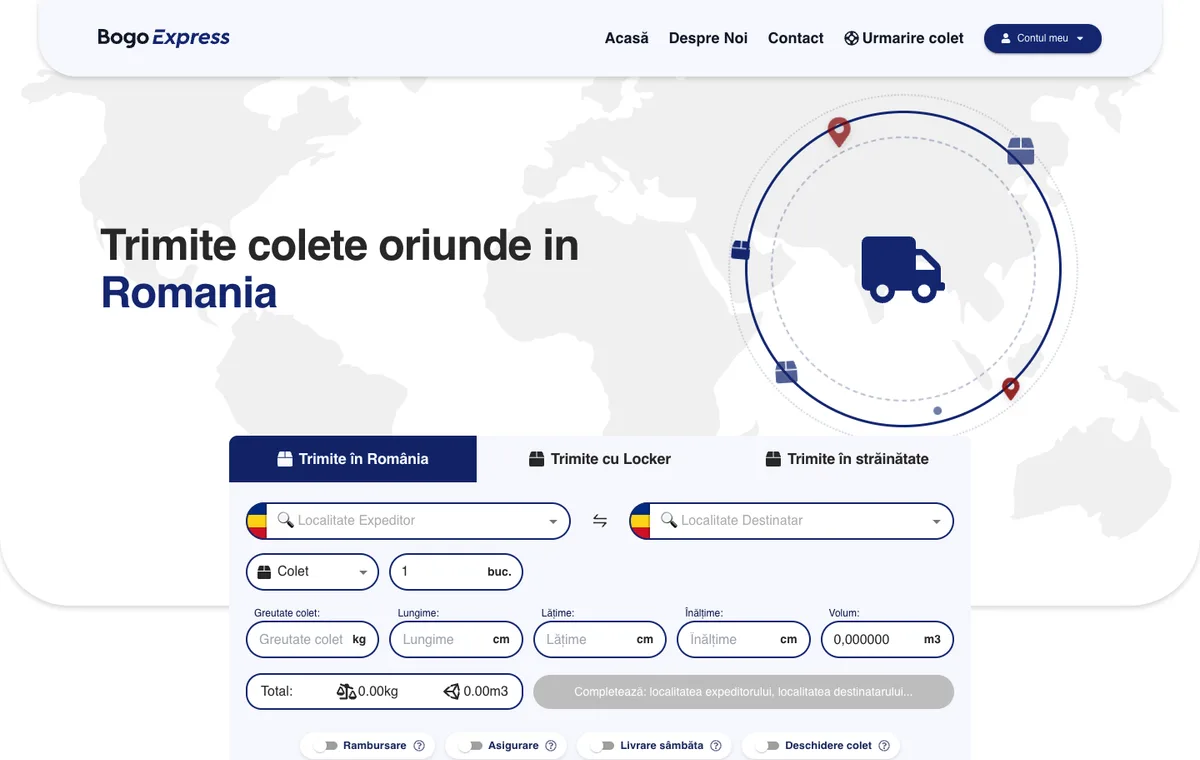 bogoexpress.ro online courier and parcel delivery platform screenshot