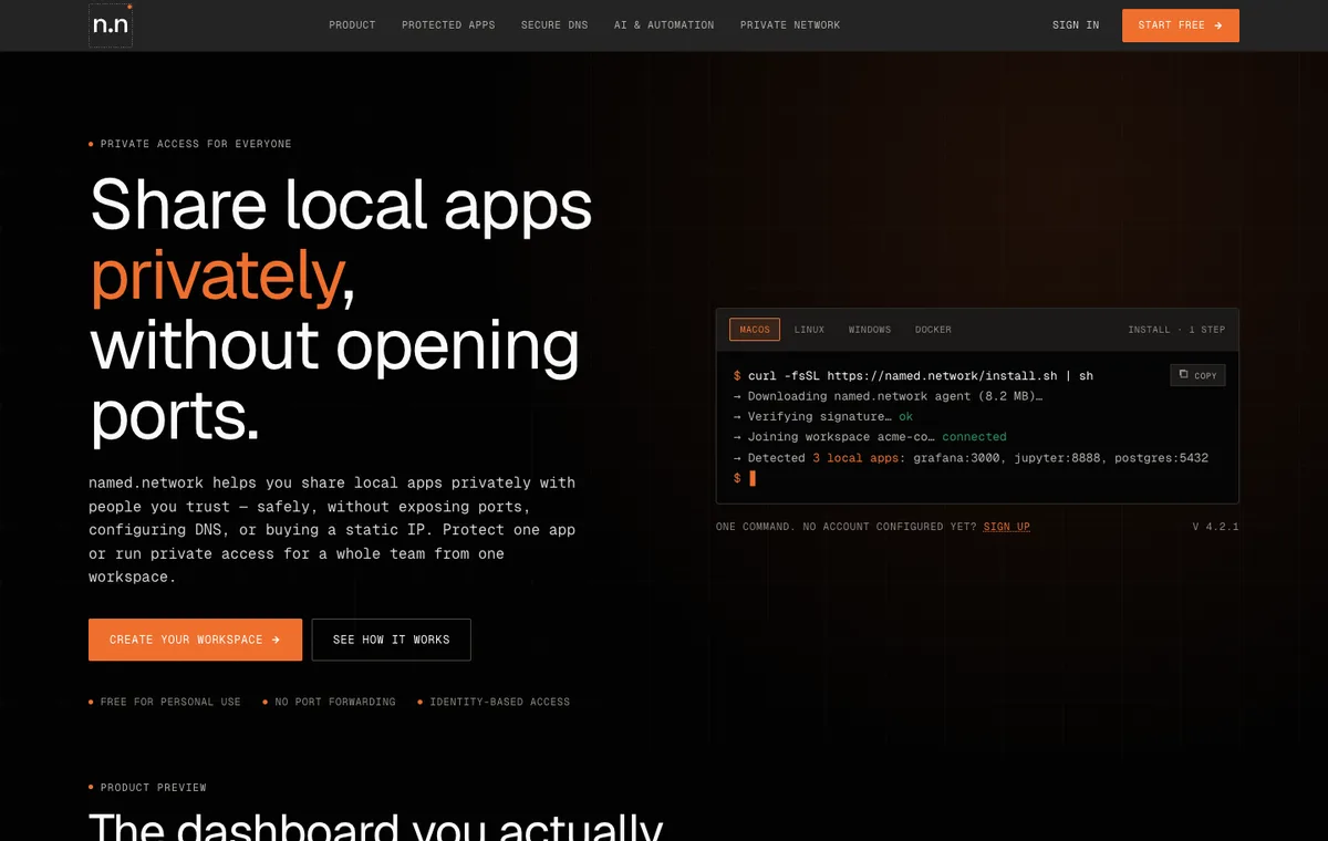named.network private app access and secure networking product screenshot