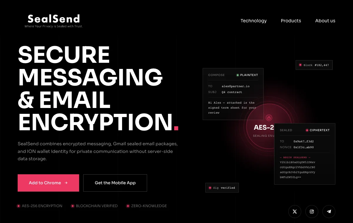 SealSend secure messaging and encrypted email homepage